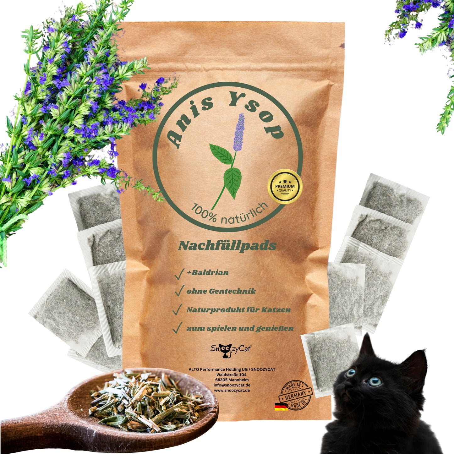 SNOOZYCAT® Nachfüllpads – Anis Ysop & Baldrian – 100 % natürliche Kräuter – ausgleichend & harmonisierend – 10 Stück