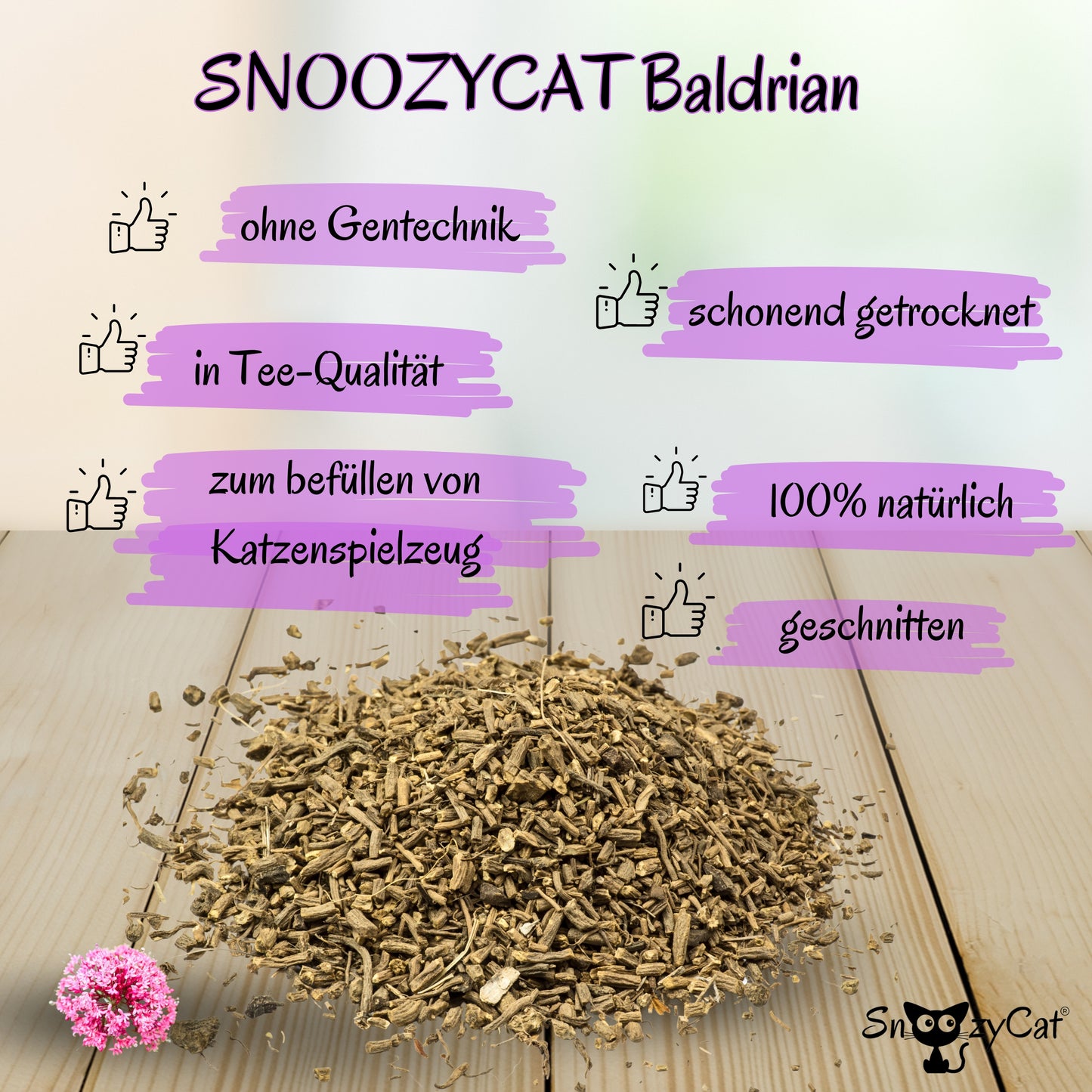 SNOOZYCAT® Baldrianwurzel – 100 % natürliche Kräuter – geschnitten & lose – beruhigend & animierend – 40 g