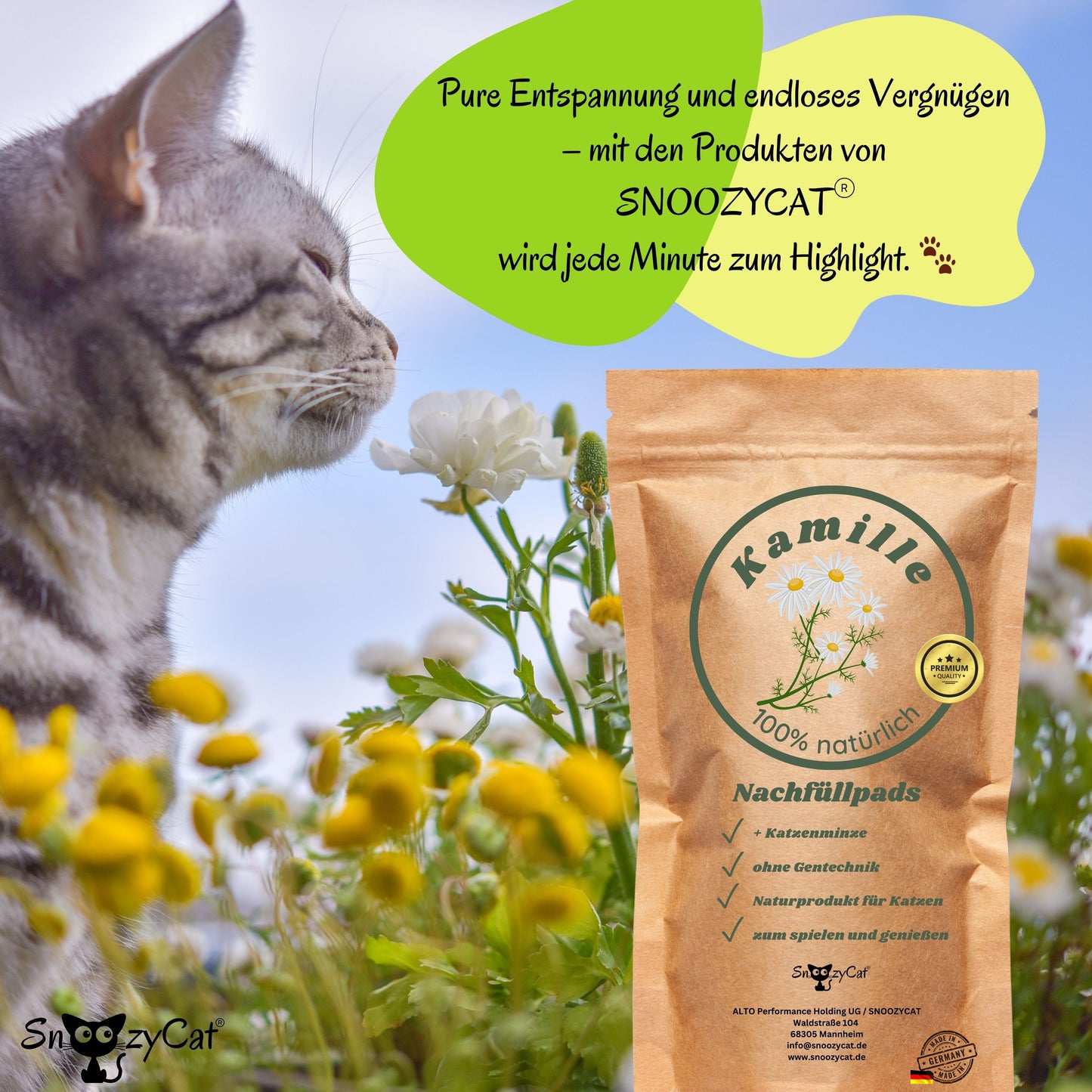 SNOOZYCAT® Nachfüllpads – Kamille & Katzenminze – 100 % natürliche Kräuter – beruhigend & spielanregend – 10 Stück