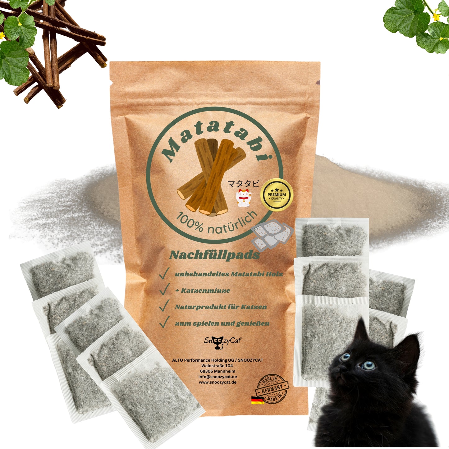 SNOOZYCAT® Nachfüllpads – Matatabi (Silvervine) & Katzenminze – 100 % natürliche Kräuter – spielanregend & ausgleichend – 10 Stück