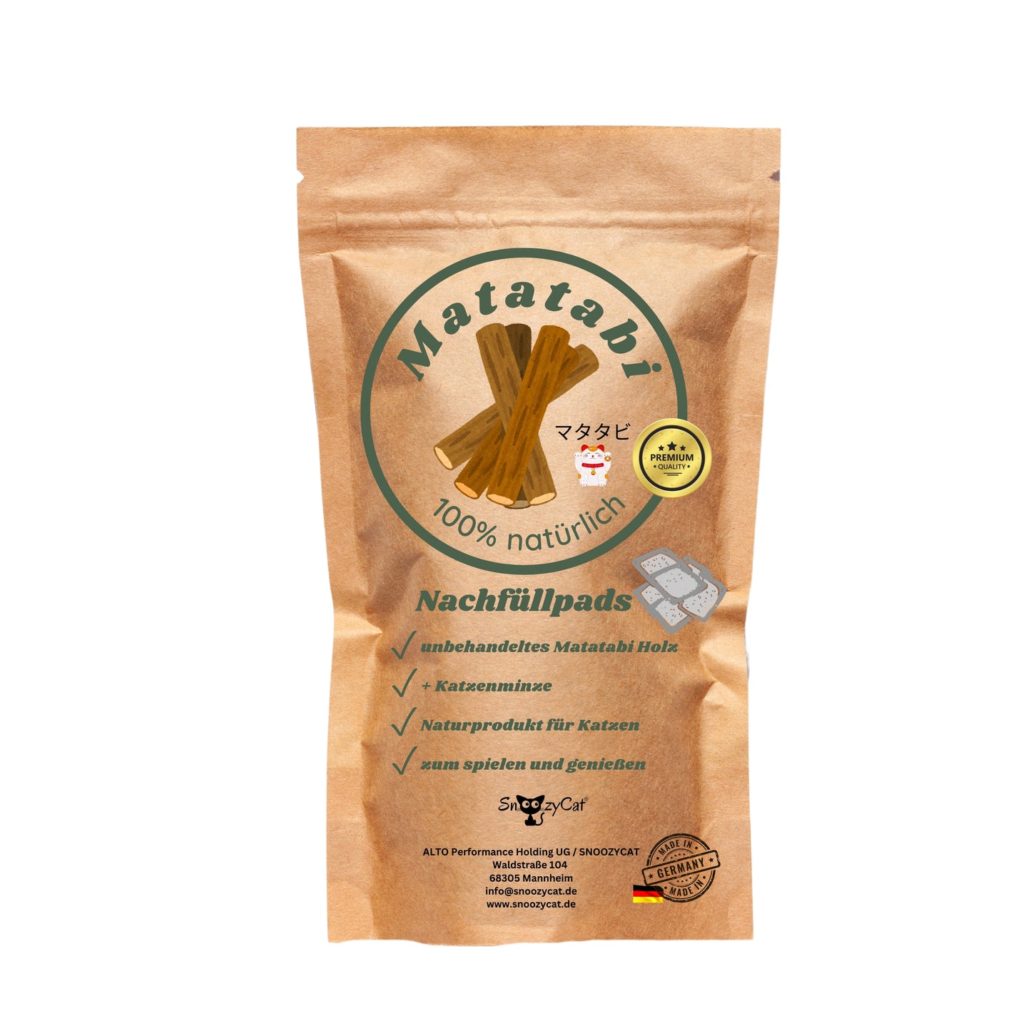 SNOOZYCAT® Nachfüllpads – Matatabi (Silvervine) & Katzenminze – 100 % natürliche Kräuter – spielanregend & ausgleichend – 10 Stück