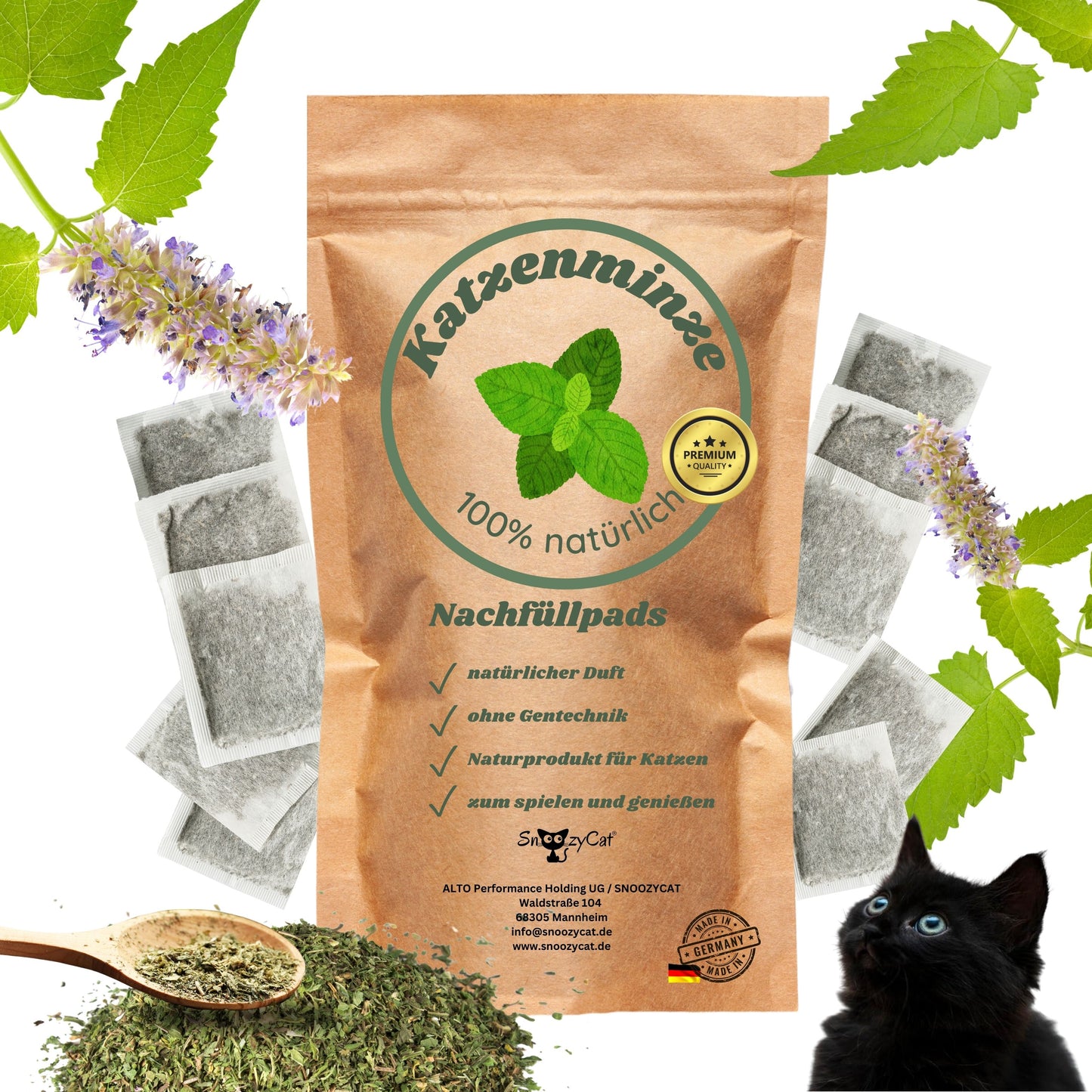 SNOOZYCAT® Nachfüllpads – Katzenminze – 100 % natürliche Kräuter – anregend & verspielt – 10 Stück