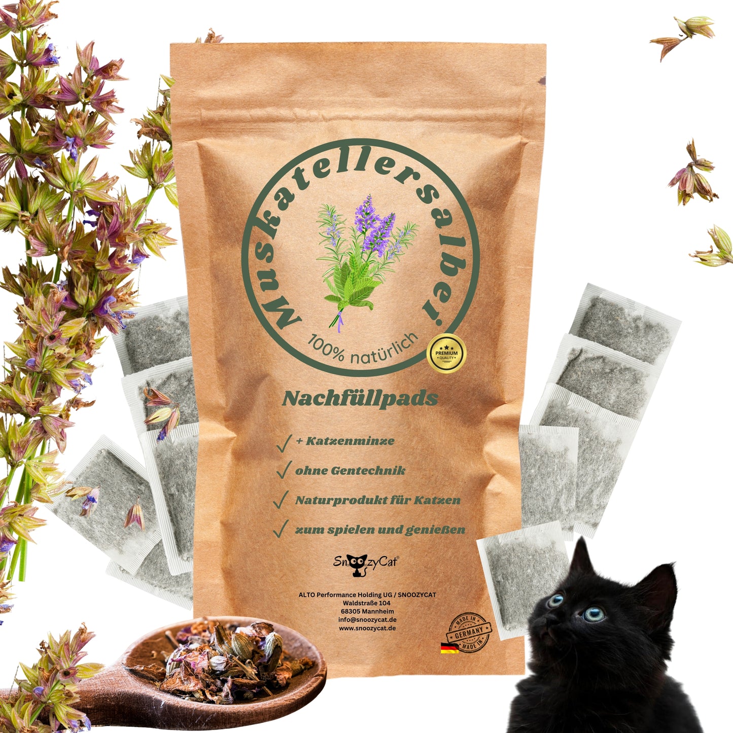 SNOOZYCAT® Nachfüllpads – natürliche Kräutermischung für Katzen – inklusive wiederverschließbarer Verpackung – Made in Germany