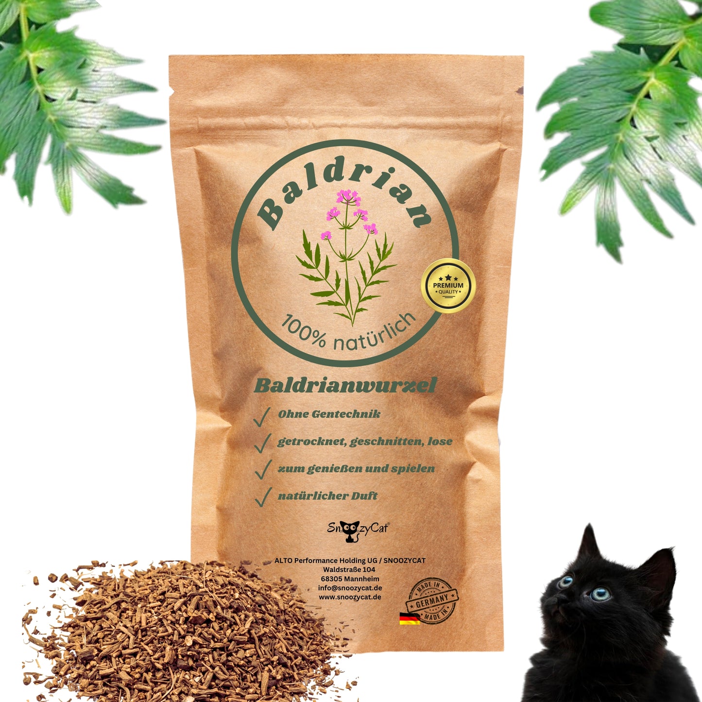 SNOOZYCAT® Baldrianwurzel – 100 % natürliche Kräuter – geschnitten & lose – beruhigend & animierend – 40 g