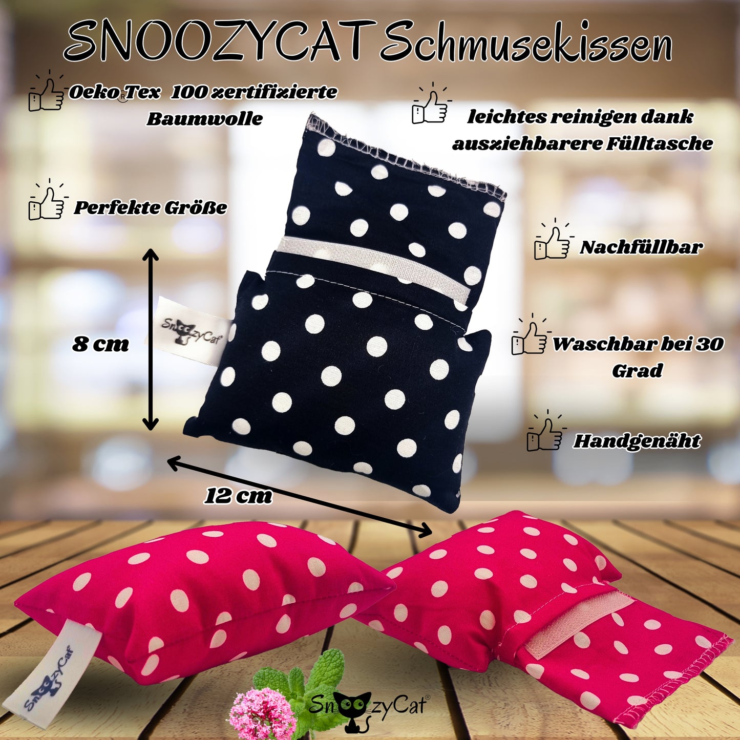 „Lila Baldriankissen für Katzen mit herausnehmbarem Nachfüllpad von SNOOZYCAT® – wiederbefüllbar und handgemacht“