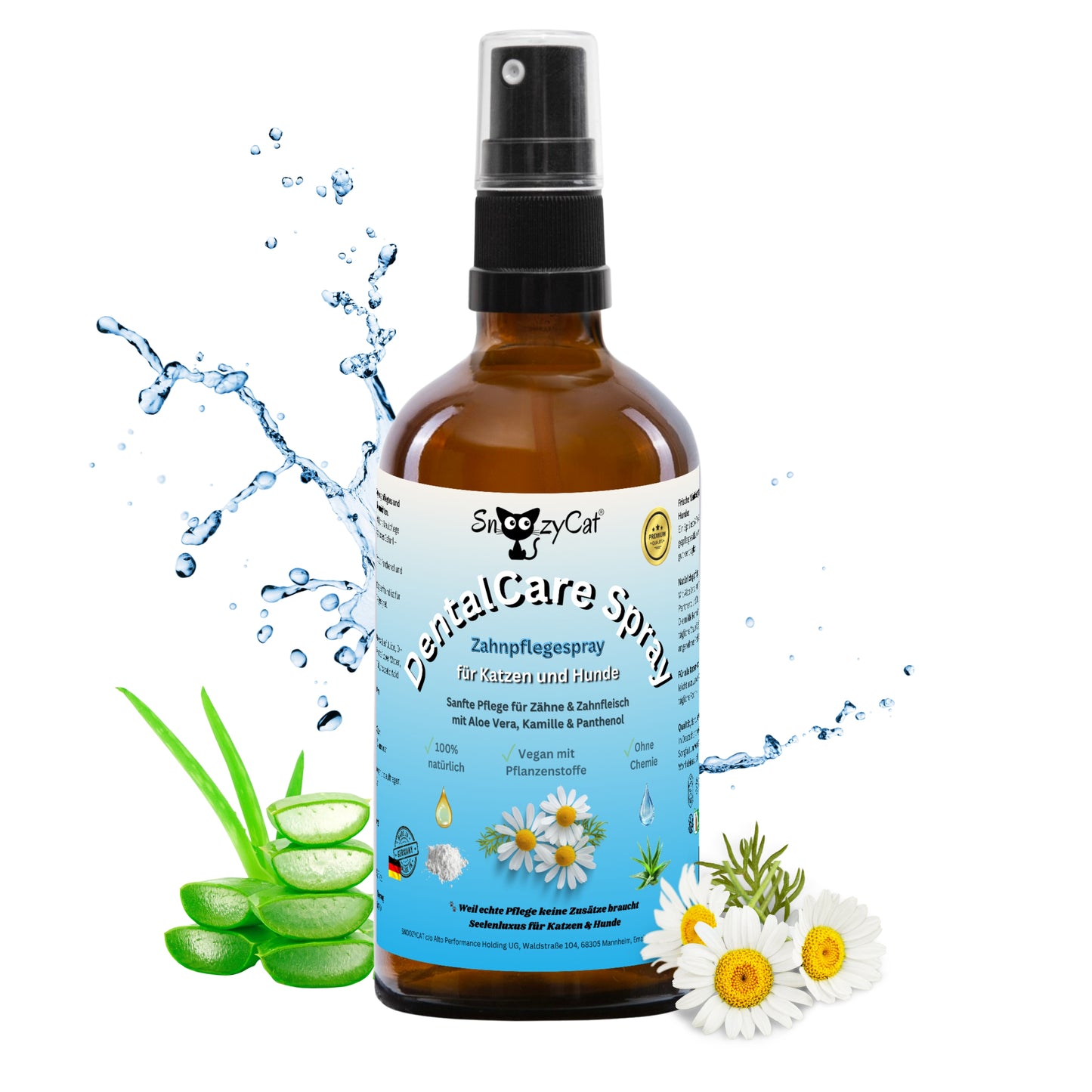 SNOOZYCAT® DentalCare Spray für Katzen & Hunde – Natürliche Zahnpflege ohne Bürste mit Kamille, Rosenwasser, Aloe Vera & Zink – Made in Germany