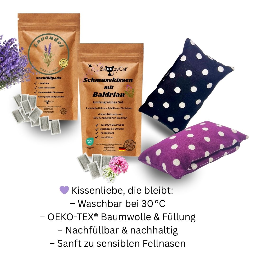 „SNOOZYCAT® Nachfüllbeutel mit Baldrian, gefüllt mit hochwertigem Baldrian zur natürlichen Entspannung von Katzen. Perfekt mit katzenspielkissen im set.“