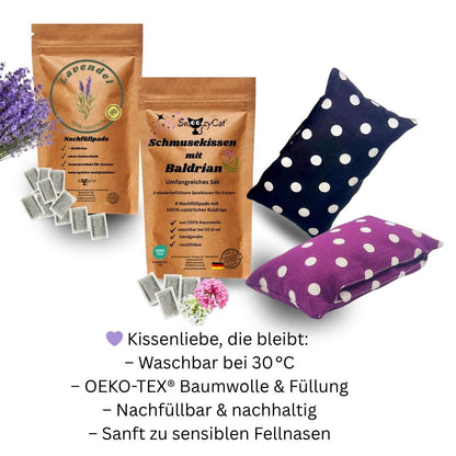 „SNOOZYCAT® Nachfüllbeutel mit Baldrian, gefüllt mit hochwertigem Baldrian zur natürlichen Entspannung von Katzen. Perfekt mit katzenspielkissen im set.“