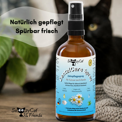 SNOOZYCAT® DentalCare Spray für Katzen & Hunde – Natürliche Zahnpflege ohne Bürste mit Kamille, Rosenwasser, Aloe Vera & Zink – Made in Germany
