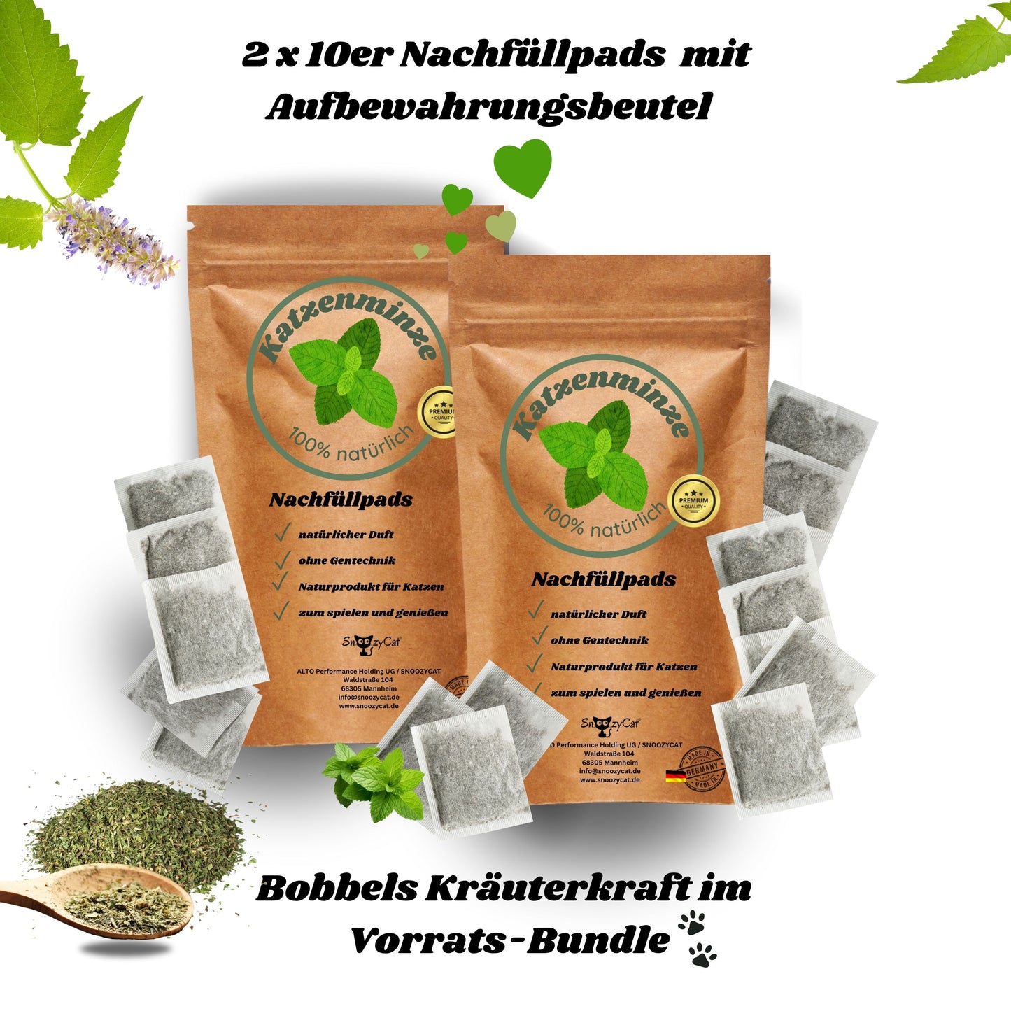 „SNOOZYCAT® Set mit 2 x 10 katzenminze-Mix Nachfüllpads – für entspannende Wohlfühlmomente 