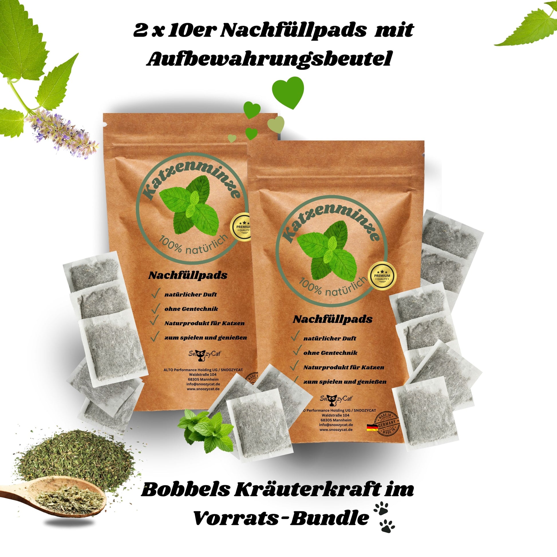„SNOOZYCAT® Set mit 2 x 10 katzenminze-Mix Nachfüllpads – für entspannende Wohlfühlmomente 