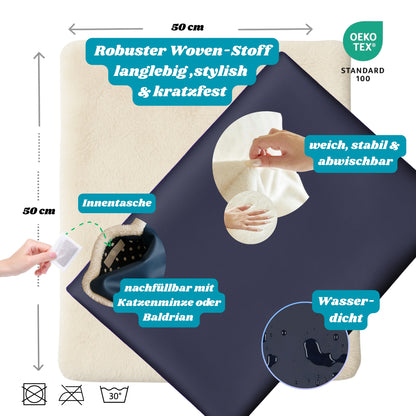 SNOOZYCAT® CozyDry Outdoor Smooth – wetterfeste Katzen Outdoor-Decke mit Kräutertasche, kuschelig weich, wasserdicht, handgefertigt in Deutschland, OEKO-TEX®, 50×50 cm